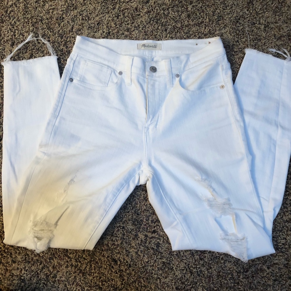 Madewell 9” High Riser white distressed denim